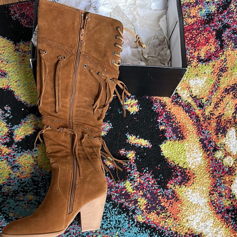 French Connection Brown Heeled Boots Suede Ankle - Picture 3 of 4
